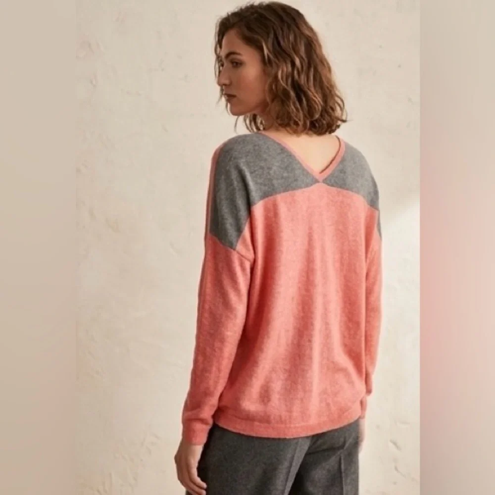 Lilla P‎ Woman's Coral Grey Modal Cotton V Neck Relaxed Fit Sweater Size XL
